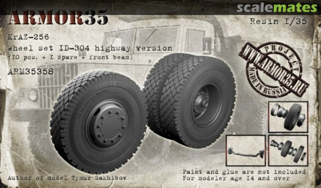Boxart KrAZ-256, Wheel set ID-304, highway version ARM35358 Armor35 Boxart KrAZ-256, Wheel set ID-304, highway version ARM35358 Armor35