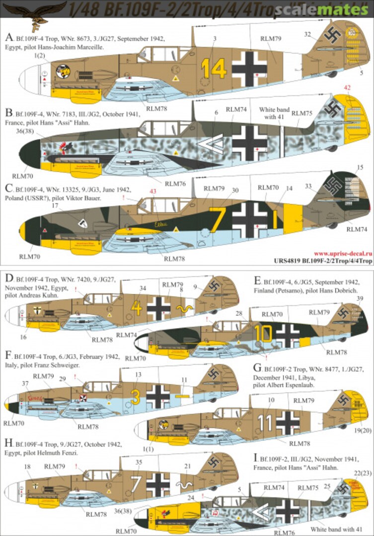 Boxart Bf.109F-2/2 Trop/4/4 Trop without stencils+mask for Zvezda kit URS4819 UpRise Boxart Bf.109F-2/2 Trop/4/4 Trop without stencils+mask for Zvezda kit URS4819 UpRise