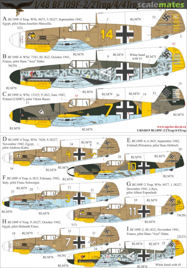 Boxart Bf.109F-2/2 Trop/4/4 Trop without stencils+mask for Zvezda kit URS4819 UpRise