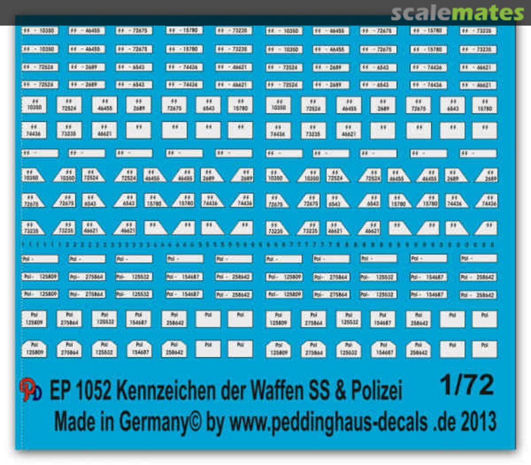 Boxart Fahrzeugkennzeichen Nummernschilder der Polizei und Waffen-SS EP 1052 Peddinghaus-Decals