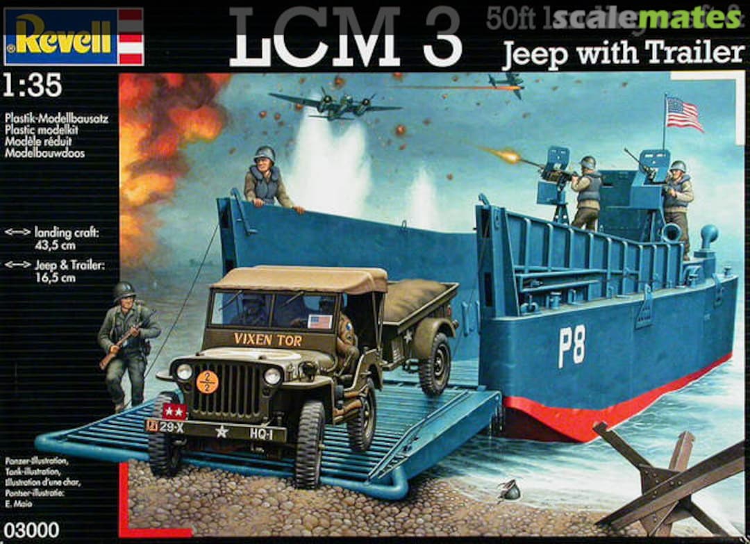 Boxart LCM 3 / 50ft landing craft & Jeep with Trailer 03000 Revell