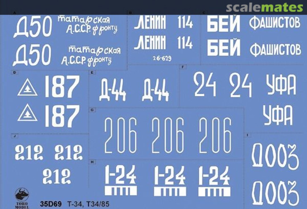 Boxart Soviet Army T-34 & T-34 / 85 Tank Decals 35D69 ToRo Model Boxart Soviet Army T-34 & T-34 / 85 Tank Decals 35D69 ToRo Model