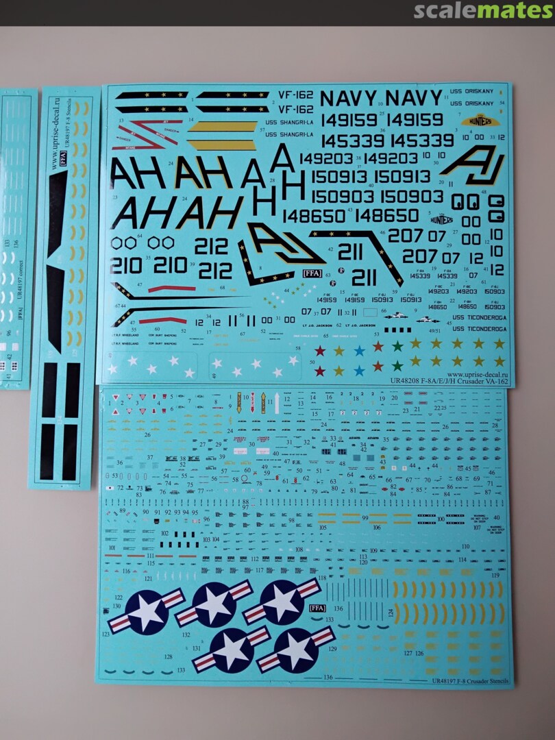Contents F-8A/E/J/H Crusader - VF-162 Hunters with stencils set UR48208 UpRise Contents F-8A/E/J/H Crusader - VF-162 Hunters with stencils set UR48208 UpRise