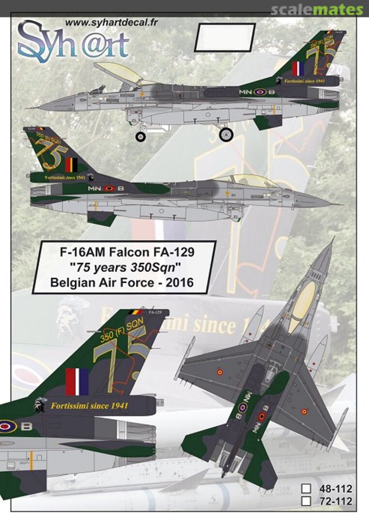 Boxart F-16AM Falcon FA-129 "75 years 350Sqn" Belgian Air Force - 2016 48-112 Syhart