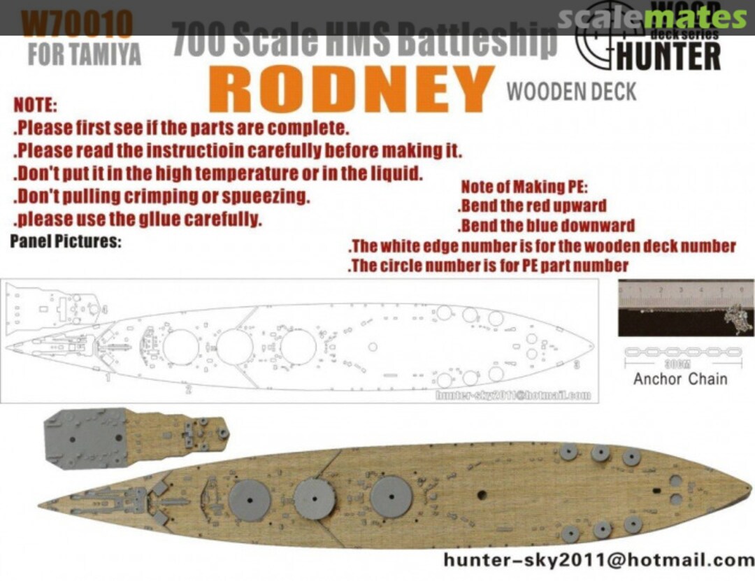 Boxart WWII RN Rodney Battleship Wood Deck W70010 Wood Hunter