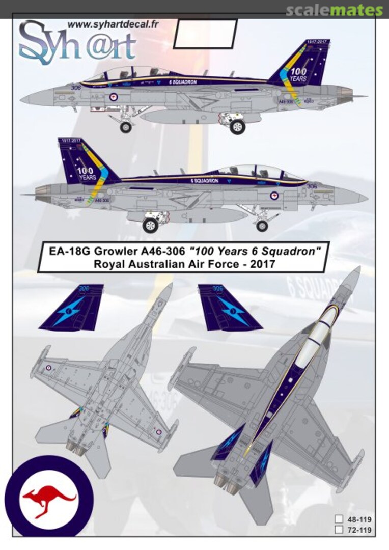 Boxart EA-18G Growler A46-306 "100 Years 6 Squadron" 72-119 Syhart Decal Boxart EA-18G Growler A46-306 "100 Years 6 Squadron" 72-119 Syhart Decal