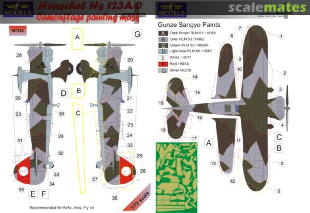 Boxart Henschel Hs 123A-0 Camouflage Painting Mask M7252 LF Models