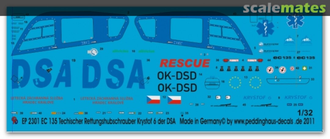 Boxart EC 135 Krystof 6 Tschechischer Rettungshubschrauber der DSA EP 2301 Peddinghaus-Decals